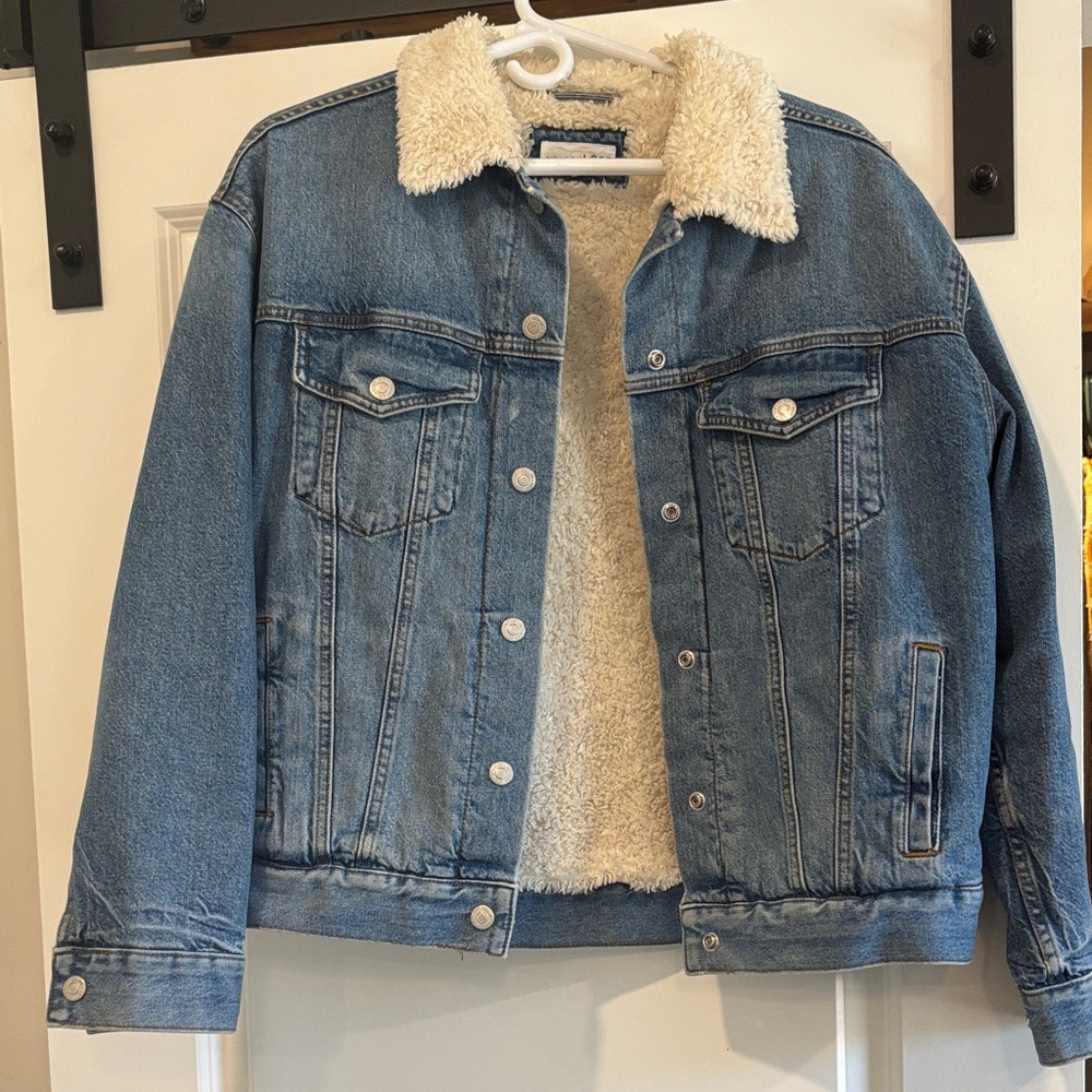 LOFT Blue Jean Jacket with Cream Sherpa Lining